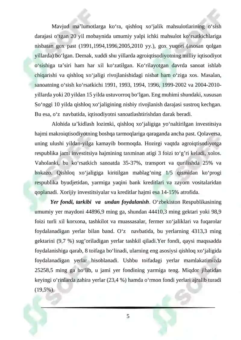 O‘zbekiston qishloq xo‘jaligi kurs ishi 5