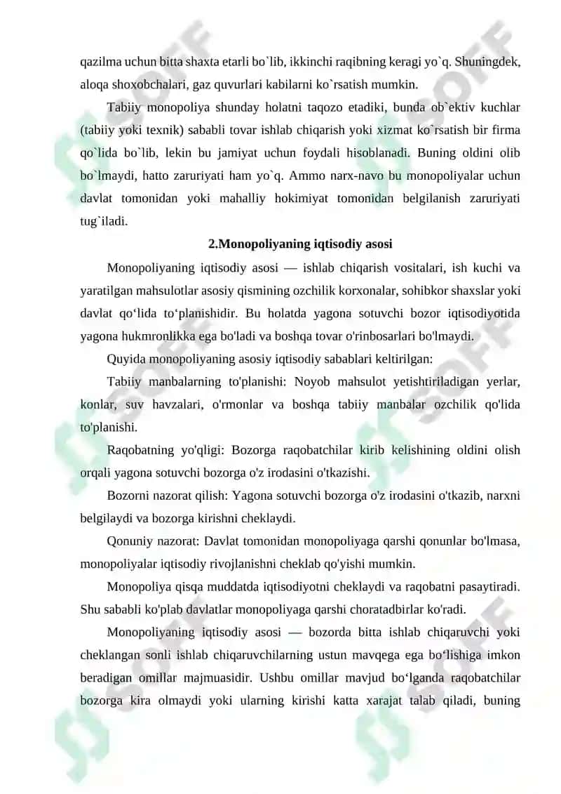MONOPOLIYALARNING IQTISODIY ASOSI VA ULARNING TURLARI 5
