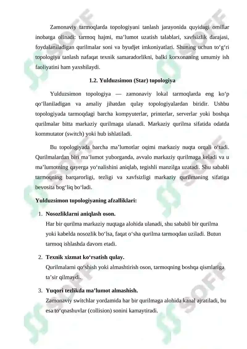 Tarmoq topologiyalari (yulduz, halqa, avtobus, gibrid) 5