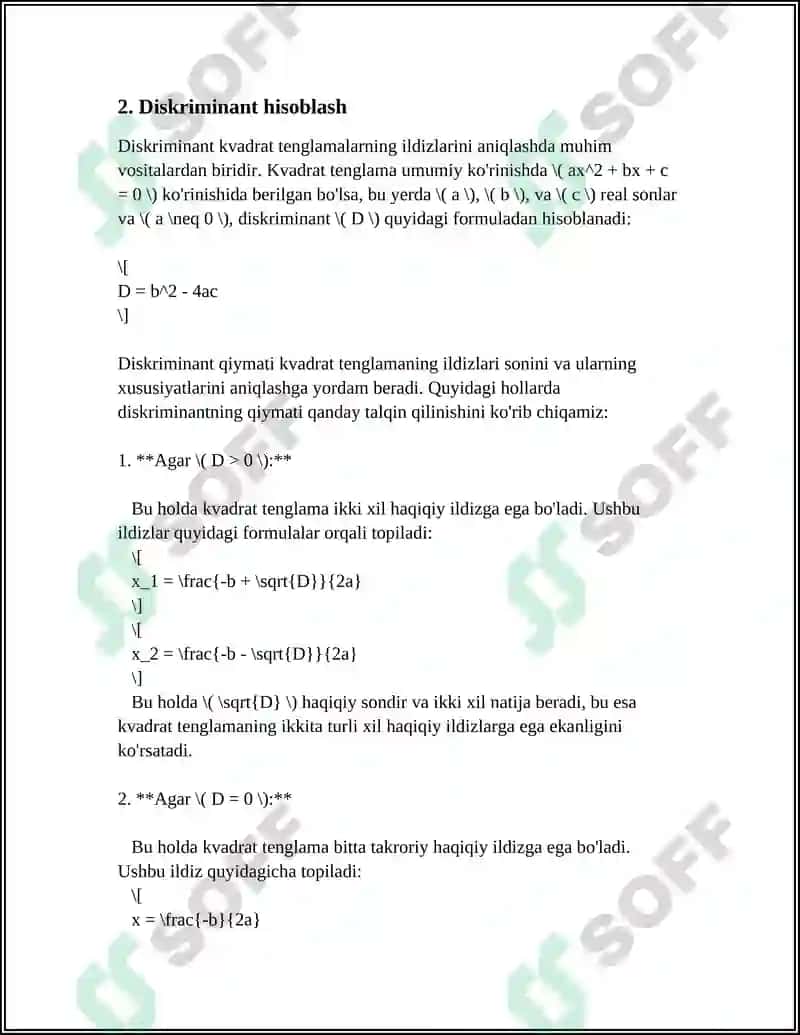 KVADRAT TENGLAMA ILDIZLARI 5
