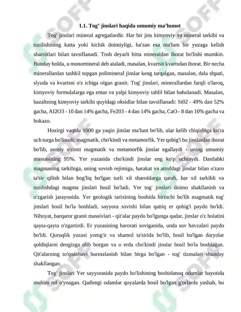 Magmatik tog’ jinslari va ularning xarakteristikasi 5