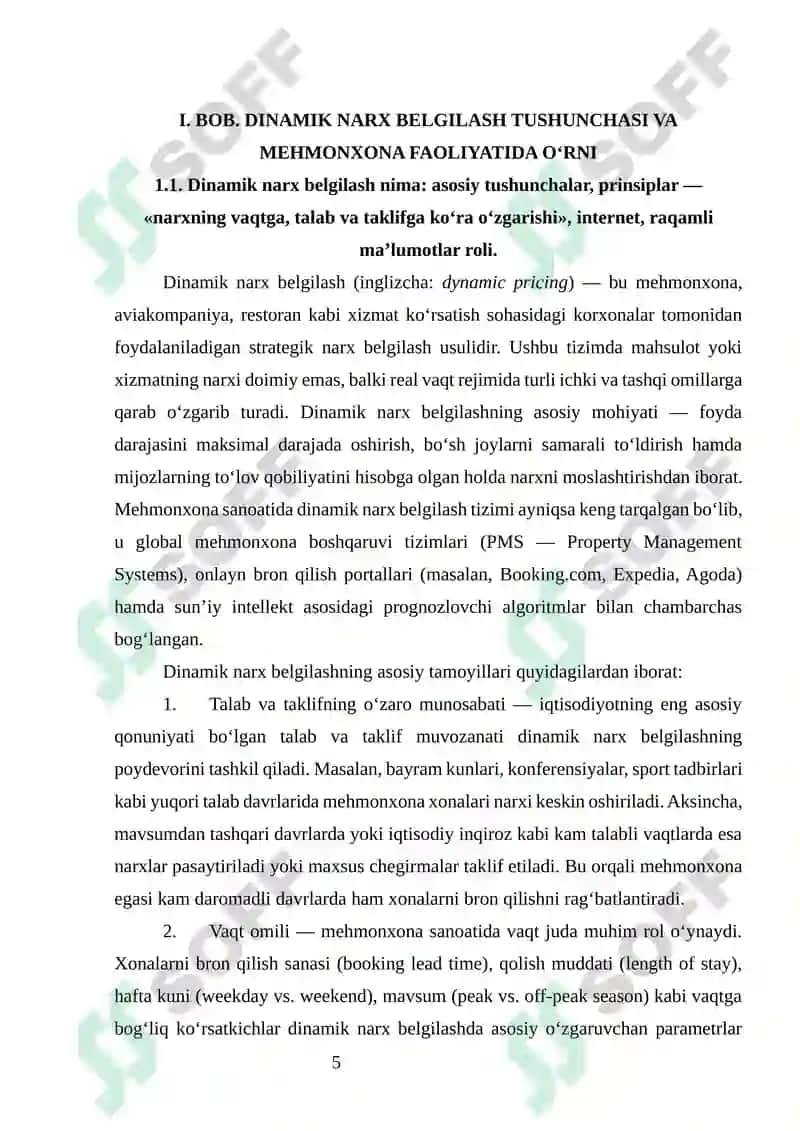 “DINAMIK NARX BELGILASH (DYNAMIC PRICING) TIZIMI: MEHMONXONALAR MISOLIDA” 5