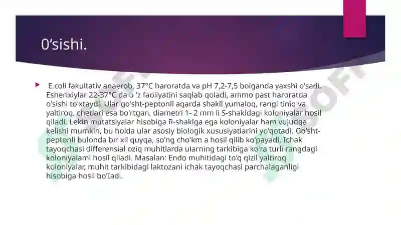 Ichak infeksiyalari qo`zg`atuvchilari: Esherixioz qo`zg`atuvchisi 5