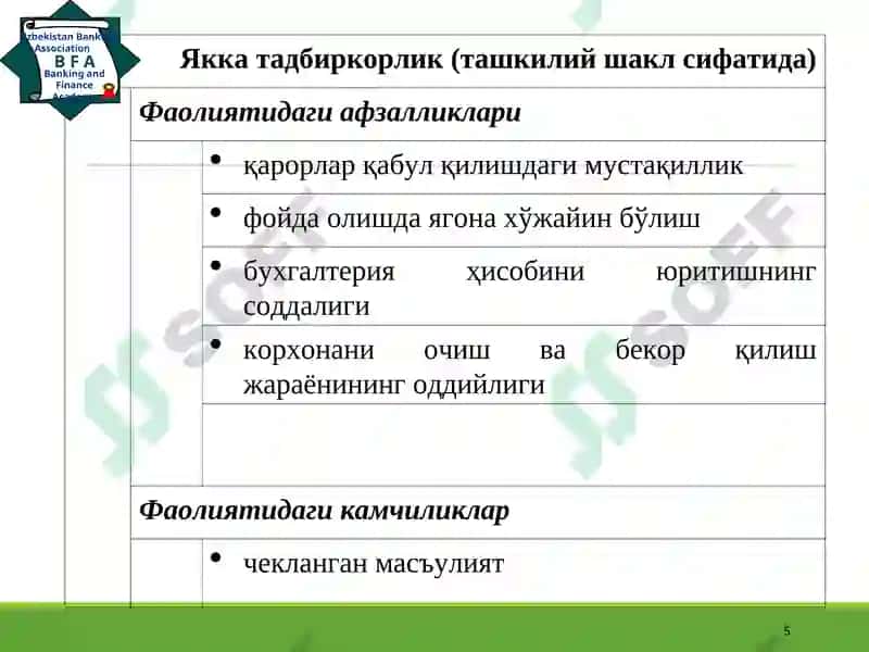 Тадбиркорлик фаолияти 5