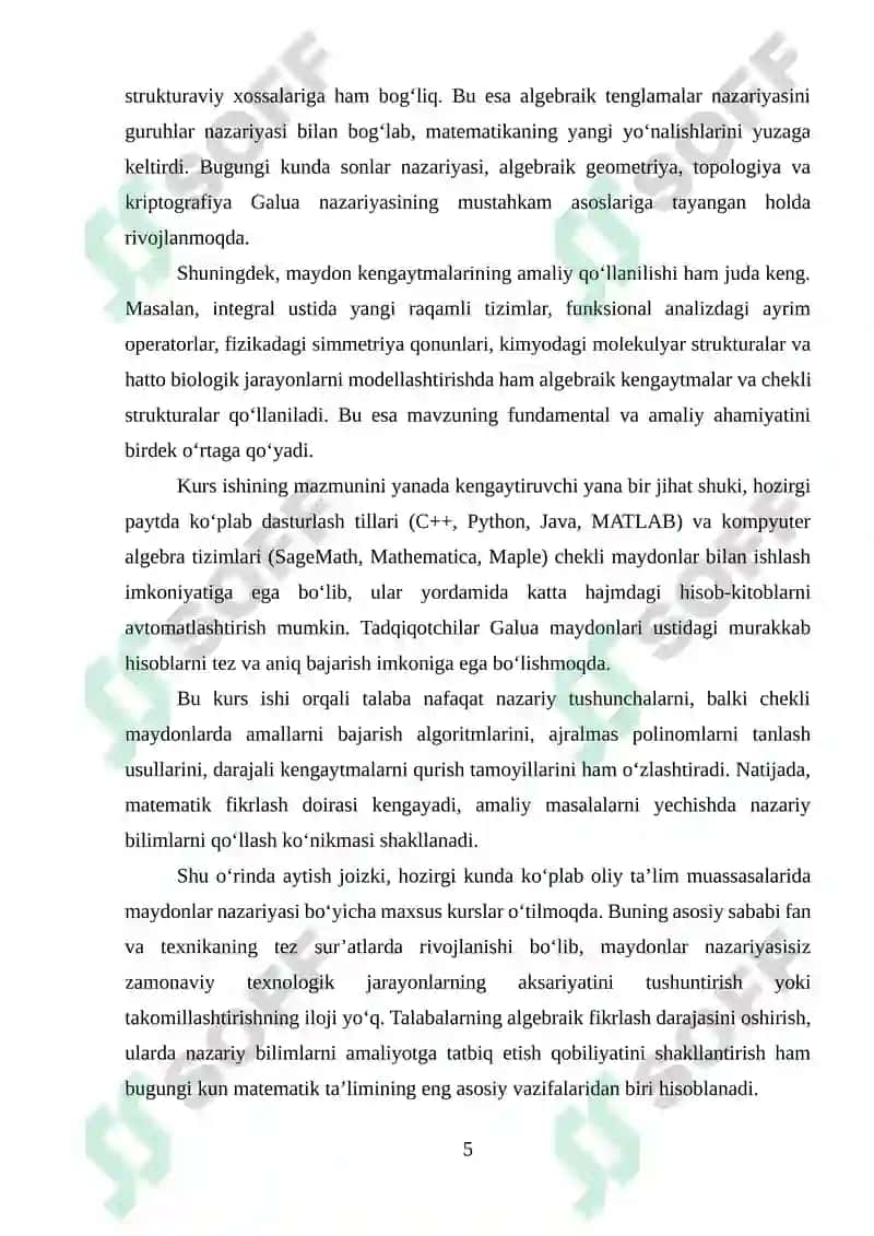 Galua maydoni.Chekli va algebraik kengaytmalar 5