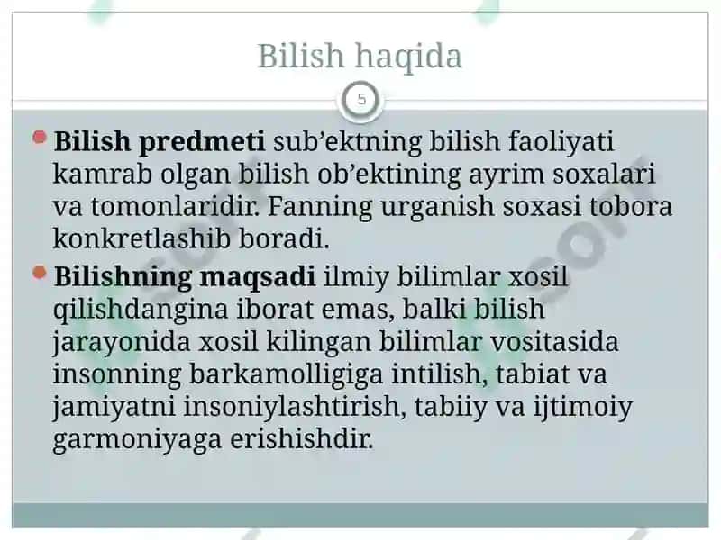 BILISH FALSAFASI 5