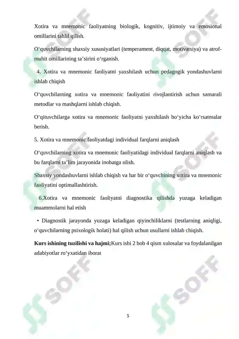 O‘QUVCHILARNING XOTIRASI VA MNEMIK FAOLIYAT DIAGNOSTIKASI 5