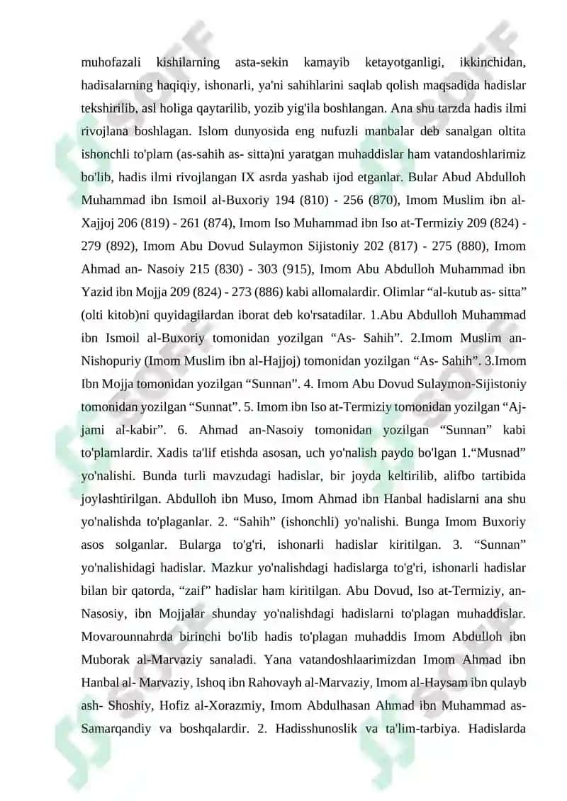Hadisi sharif uchun umumiy qadriyatlar 5