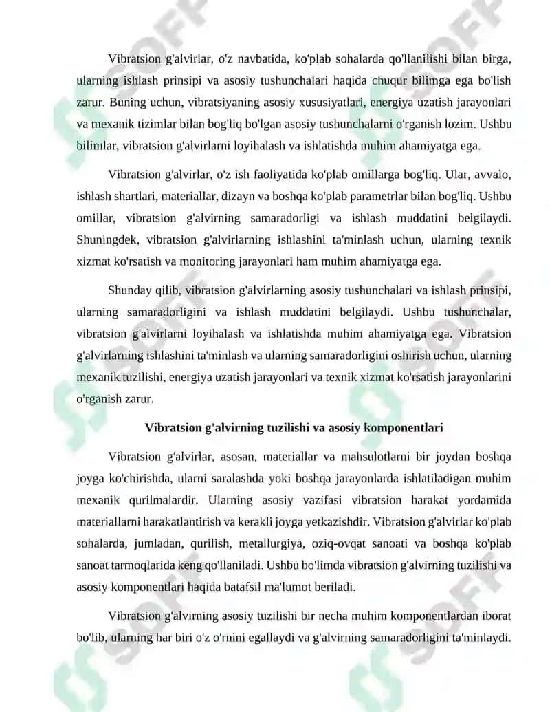 Vibratsion g'alvirni hisoblash va loyialash 5