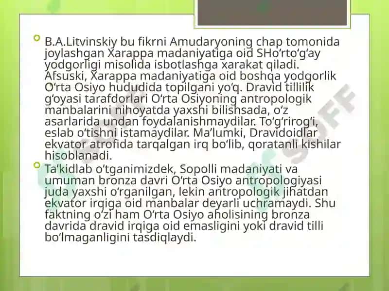 Òrta OSIYONING DASHTI HUDUDLARI BRONZA DAVRI MODDIY MADANIYATI 5
