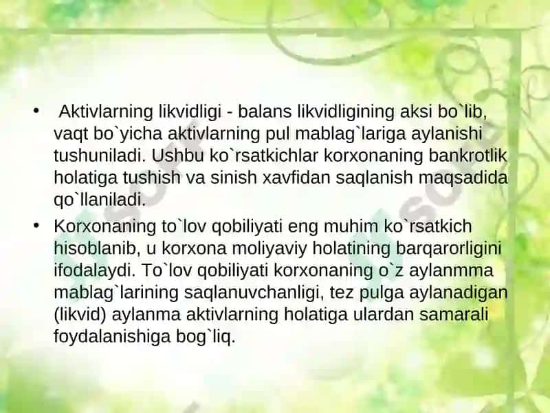 Kompaniya moliyaviy holatini baholash 5