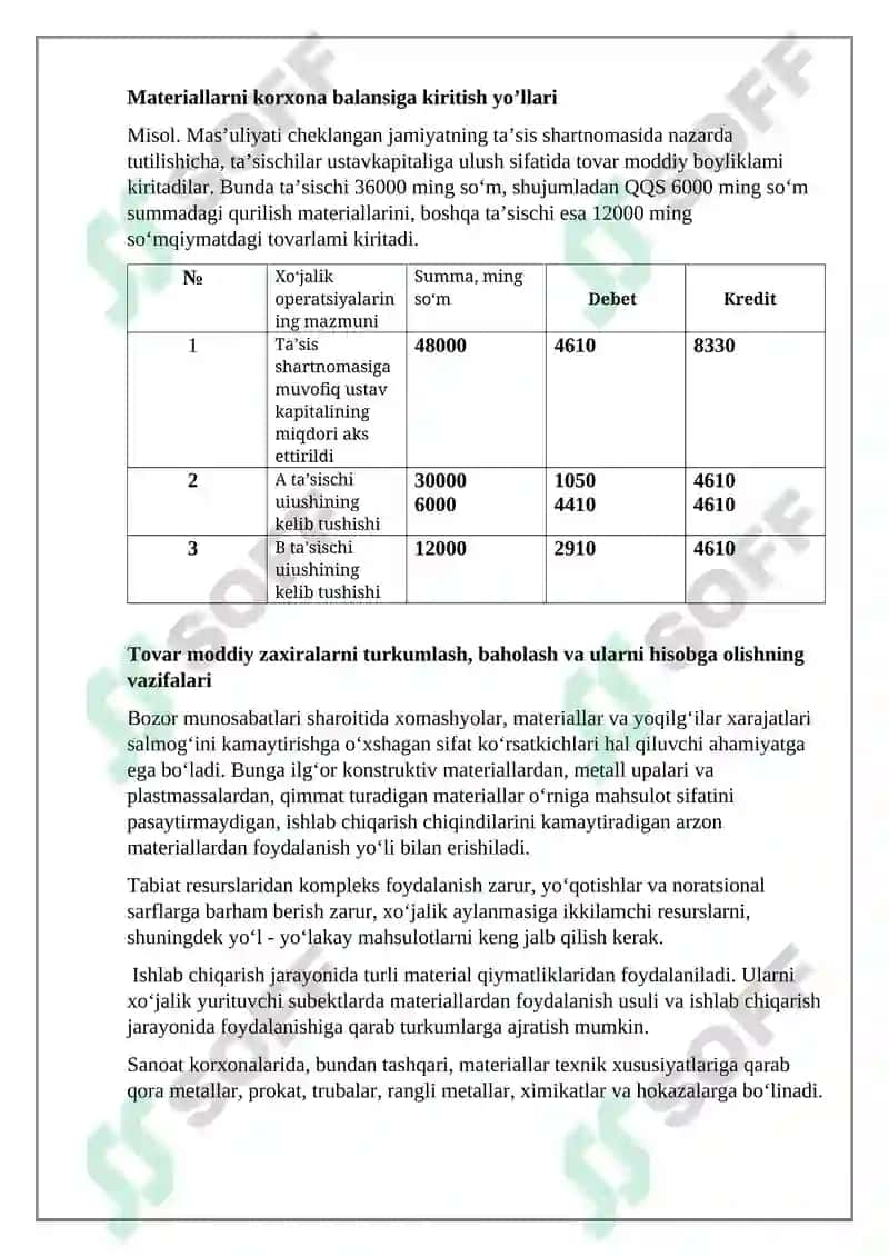 Materiallarni hisobga olish 5