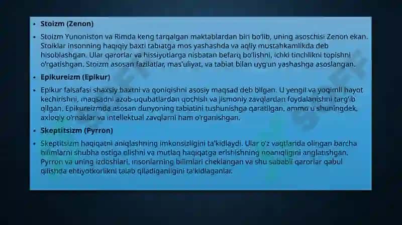 Qadimgi Yunoniston va Rim falsafiy maktablari taʼlimoti 5