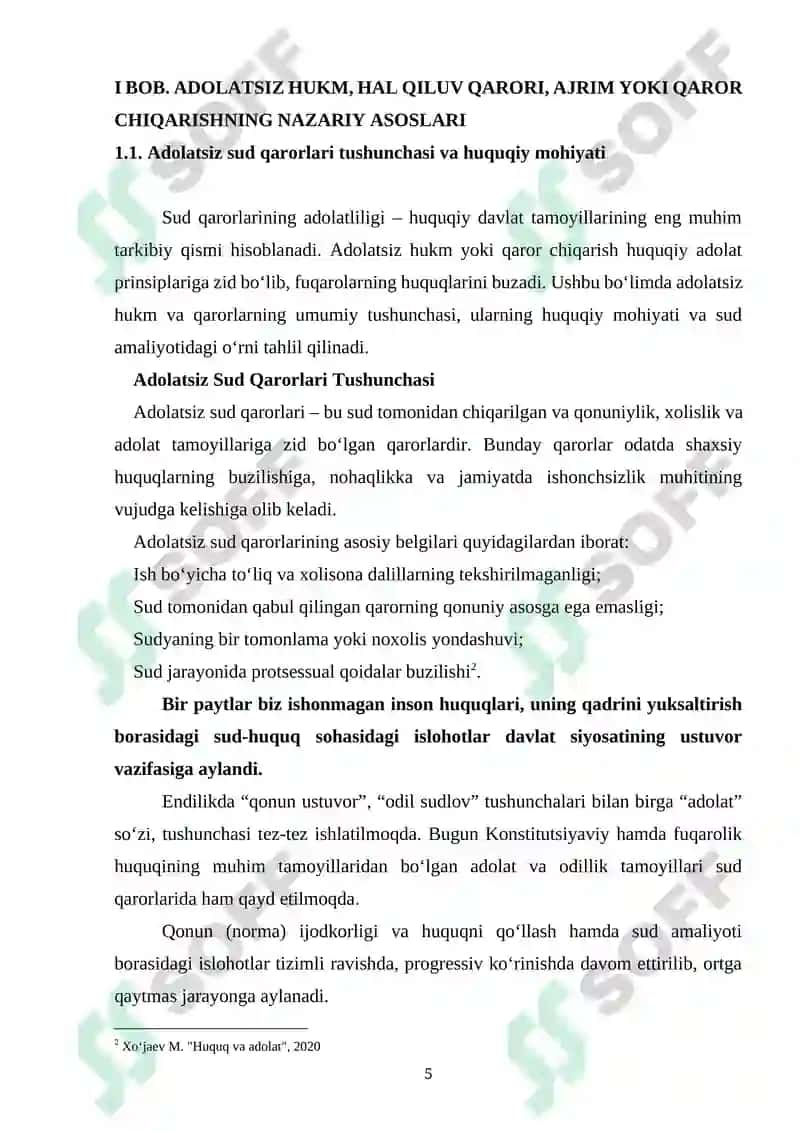 ADOLATSIZ HUKM, HAL QILUV QARORI, AJRIM YOKI QAROR CHIQARISHNING JINOIY-HUQUQIY XUSUSIYATLARI 5