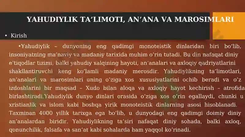 YAHUDIYLIK TA’LIMOTI, AN’ANA VA MAROSIMLARI 5