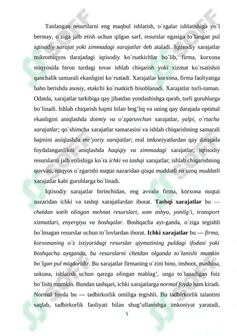 Korxona xarajatlari va uning tarkibi va turlari 5