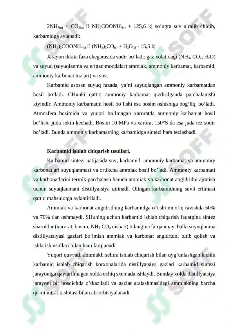 Karbamid ishlab chiqarish texnologiyasi 5