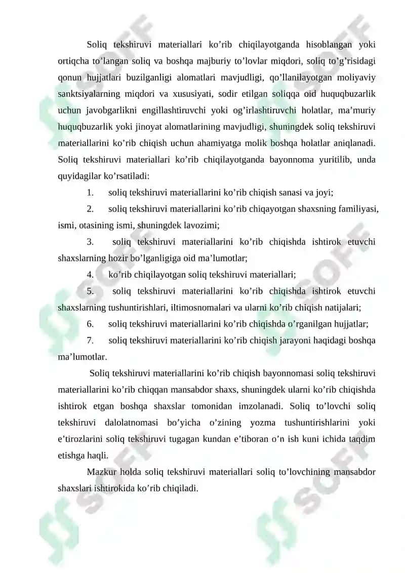 Soliq tekshiruvlari natijalari va ularni rasmiylashtirish tartibi 5