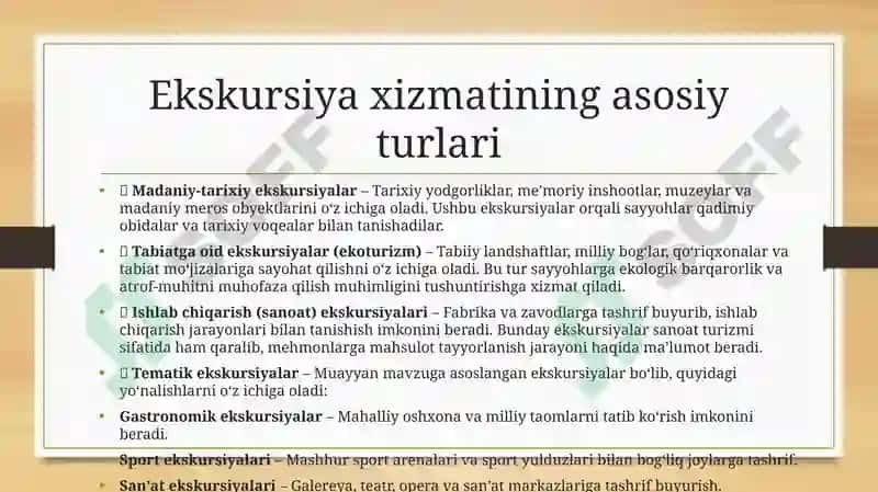 Ekskursiya xizmatining tashkiliy masalalari 5