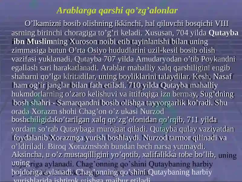 Arablar hukumronligi davrida O’rta Osiyo 5