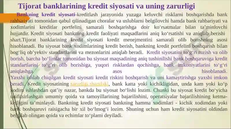 Tijorat banklarining kredit siyosati 5