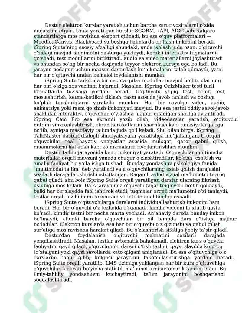 iSpring Suite,Hot Potatoes, MyTestX, easyQuizzy dasturlariva ularning imkoniyatlari 5