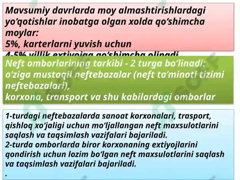 Mavzu 8: MASHINALARDAN FOYDALANISHDA MATERIAL TEXNIK TA'MINOT 5