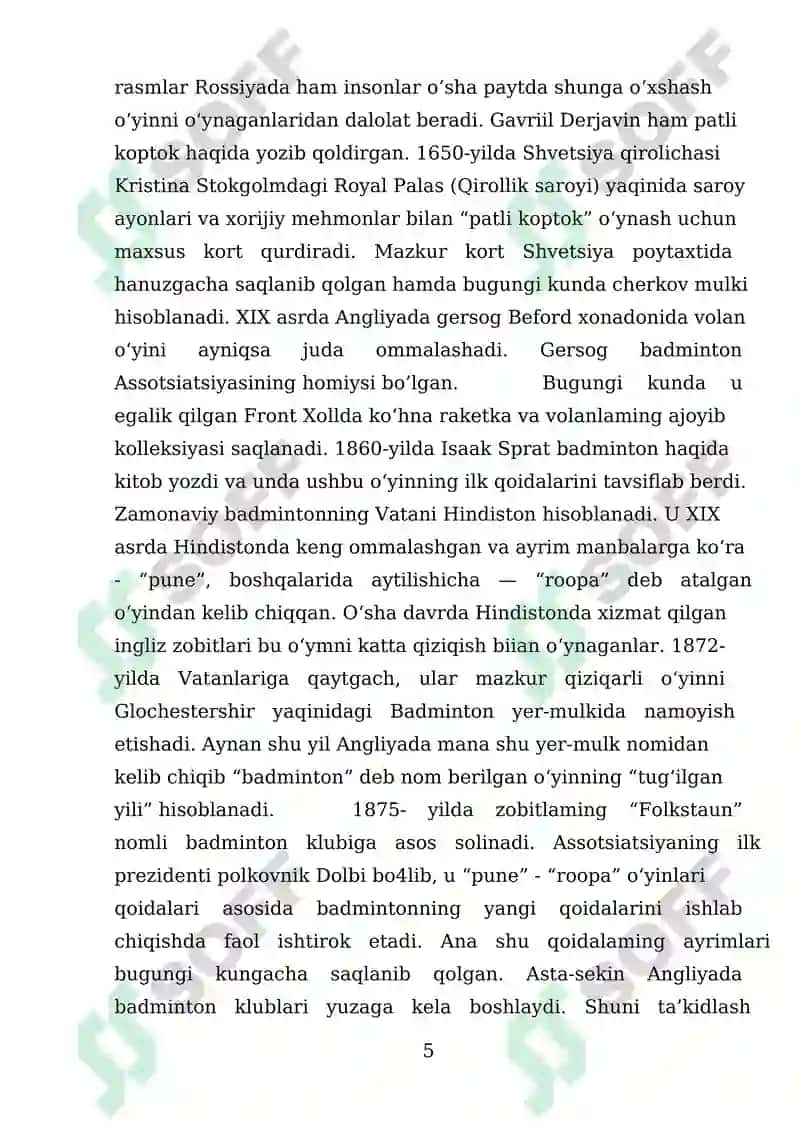 Badmintonning jahonda shakllanishi va taraqqiyoti 5