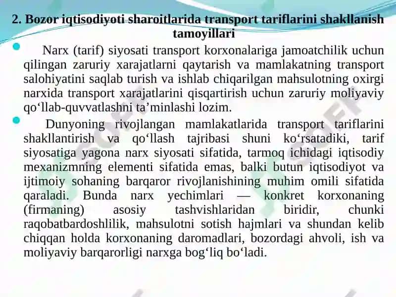 Transport Xarajatlari va Tariflari 5