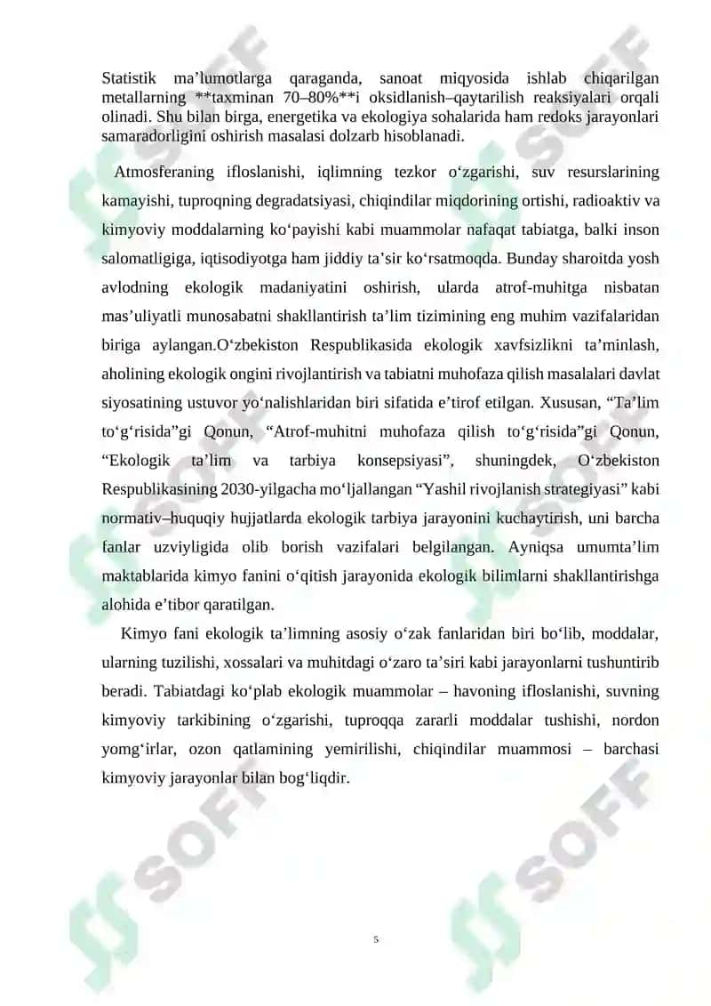 Oksidlanish qaytarilish va elektron balans asosida masalalar yechish 5