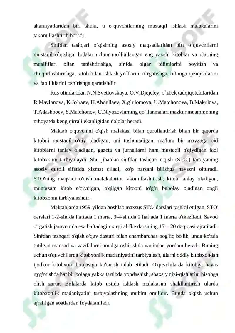 Sinfdan tashqari o‘qish mеtodikasi KURS ISHI 5