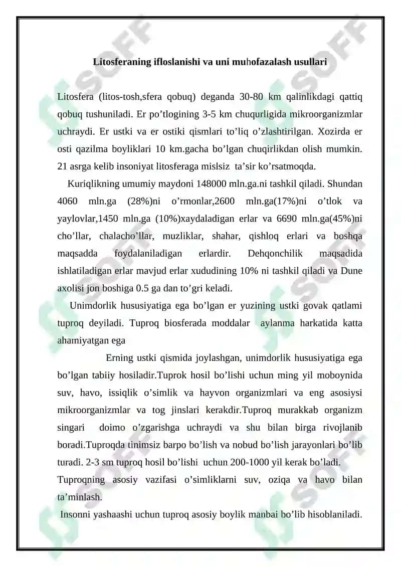 Litosfera: Tuproqlar turlari va vazifalari 5