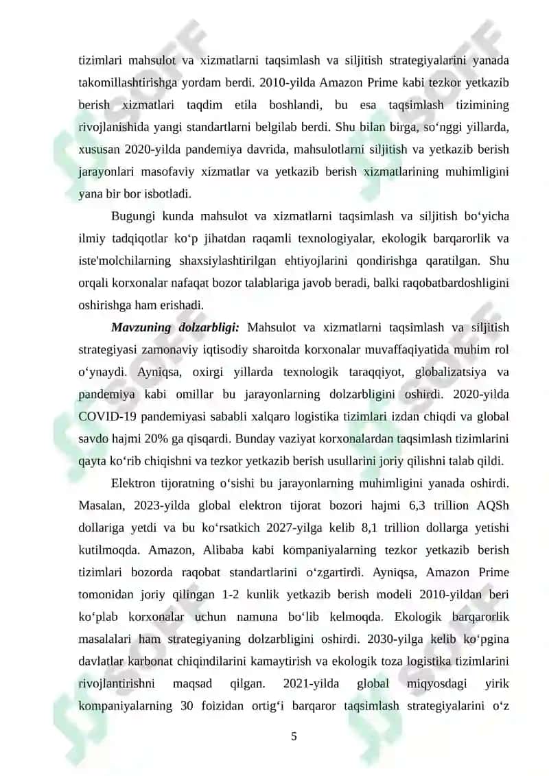 Mahsulot va xizmatlarni taqsimlash va siljitish strategiyasi 5