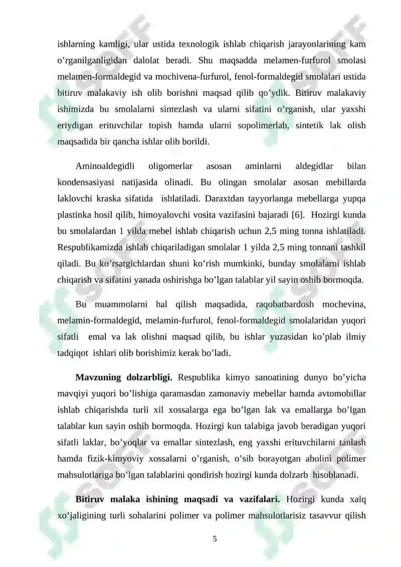 Melamin furfurol smolasini olish va xossalarini o’rganish 5