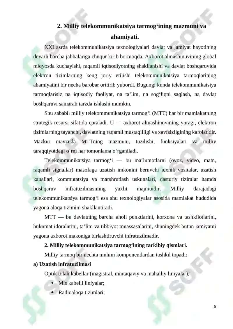 Milliy telekommunikatsiya tarmoqlarini qurish tamoyili 5