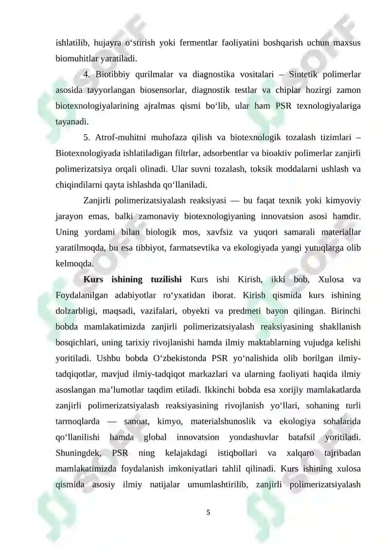 Zanjirli Polimerizatsiyalash Reaksiyasi (PSR) 5
