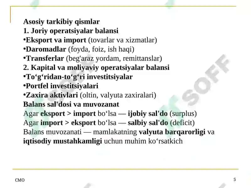 To‘lov va hisob-kitob balansi 5