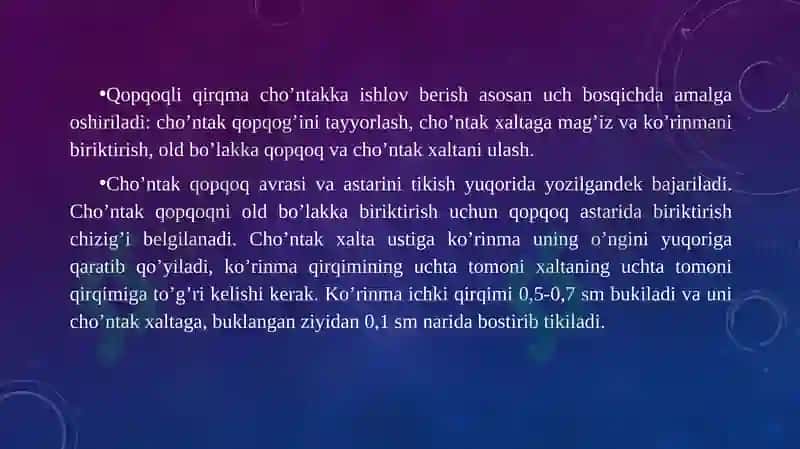 Ayollar va bola kiyimlari dacho'ntaklarga ishlov berish 5