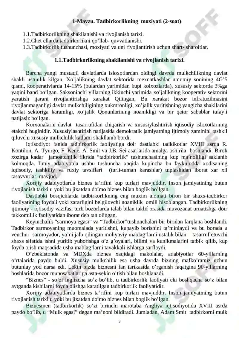 Tadbirkorlik asoslari 5