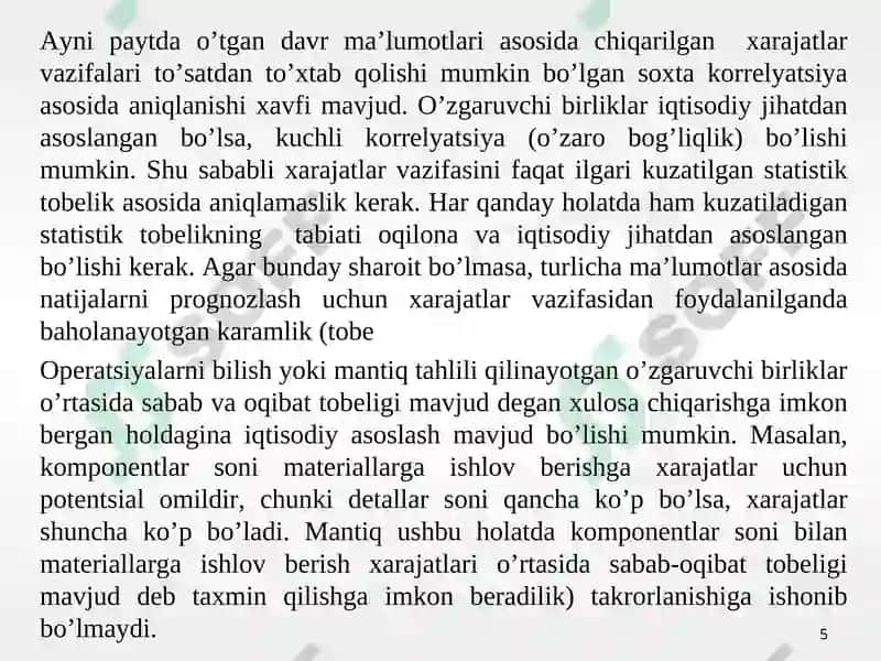 Xarajatlar va ulargadir baholash 5
