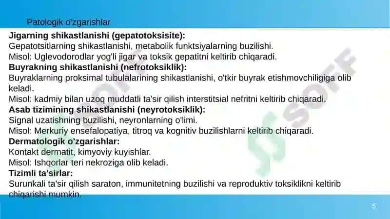 Zaharli kimyoviy moddalar ta'rifi va tasnifi 5