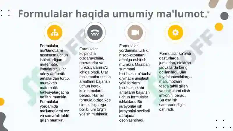 Informatika. Formulalar va funksiyalar ishlatish 5