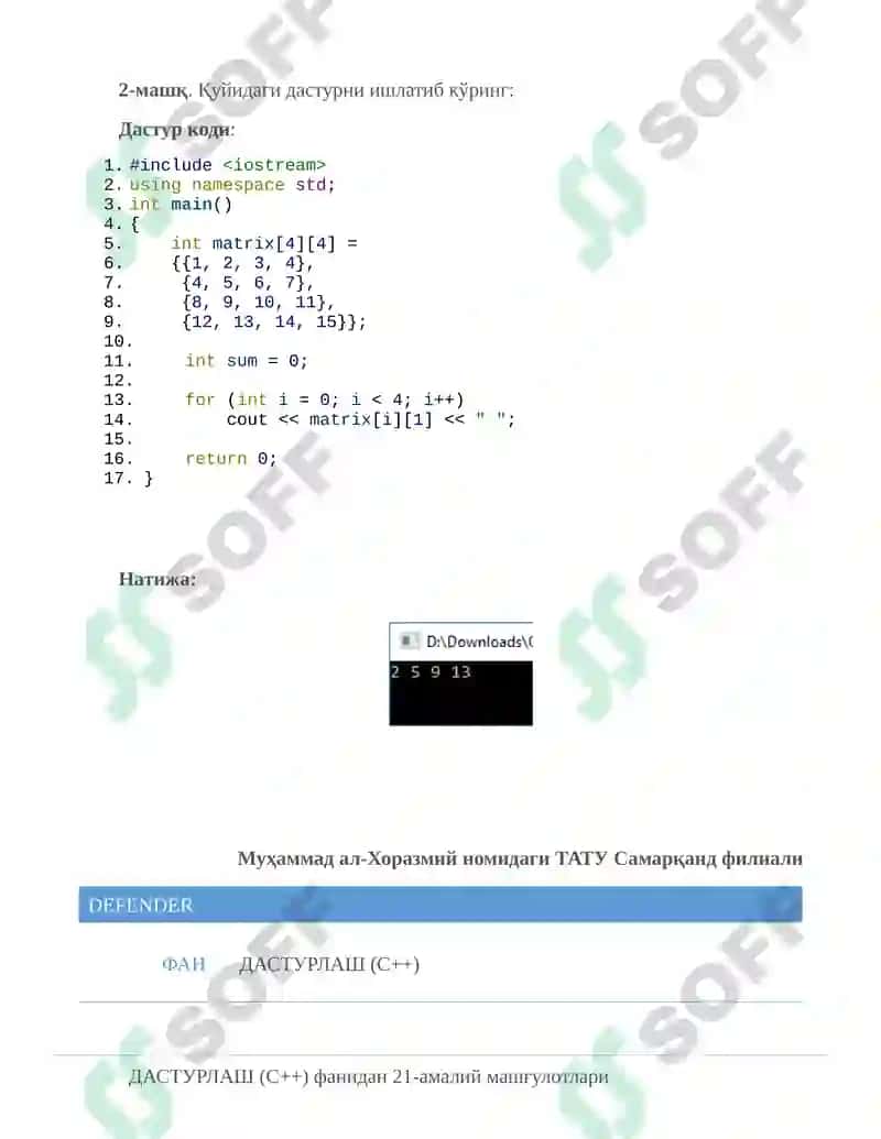 Икки ўлчамли массивларга доир дастурлар тузиш. 5