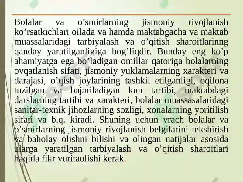Bolalar va o'smirlarning jismoniy rivojlanishini tekshirish usullari 5