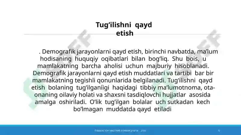 DEMOGRAFIK JARAYONLARNI O’RGANISH MANBALARI 5