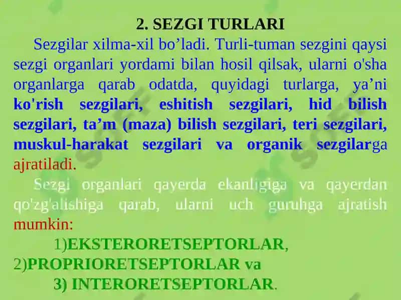 SEZGILAR TO'G'RISIDA UMUMIY TUSHUNCHA 6