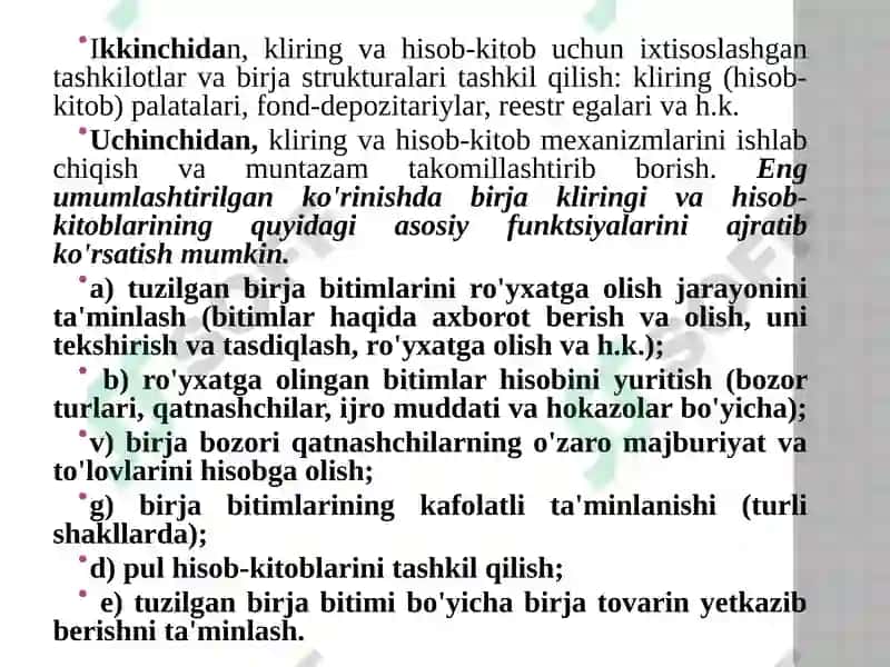 Birja bozorida kliring va hisob-kitoblar 6
