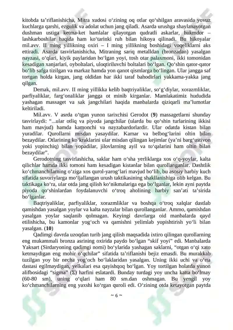 O`zbekistonda Harbiy Ish va San'ati Tarixi Maxsus Kursi 6