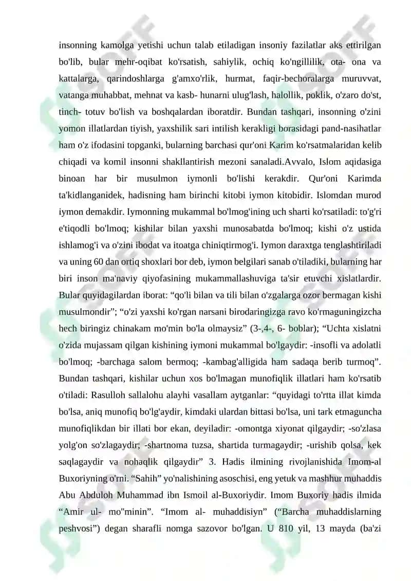 Hadisi sharif uchun umumiy qadriyatlar 6