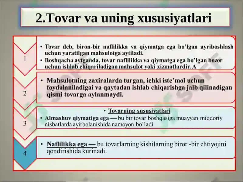 IQTISODIYOTDA TOVAR VA PUL 6